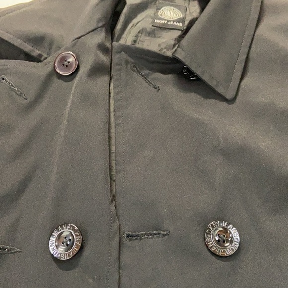 DKNY black button up doubled breasted waterproof trench coat with front pockets - Picture 10 of 13